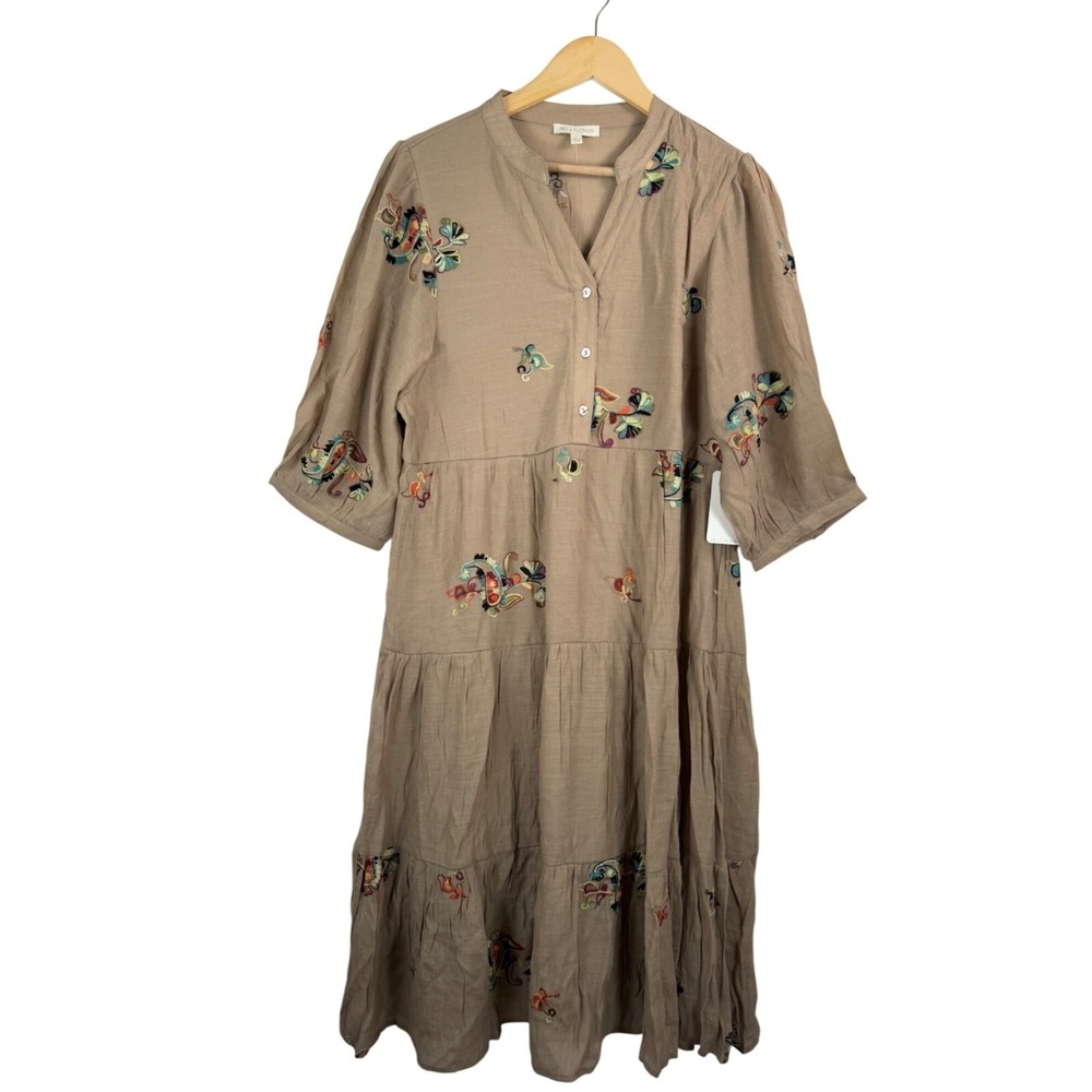 Fig + Flowers floral embroidered oversized‎ boho lagen dress artsy hippie sz L